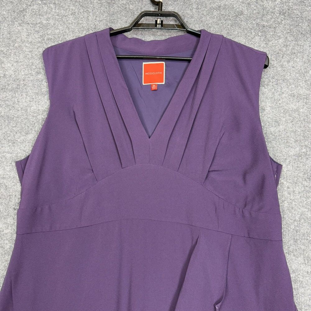 ModCloth Dress Womens 3XL Purple Sleeveless V-Neck Ruffle Trim Lined Plus Party - Picture 2 of 13